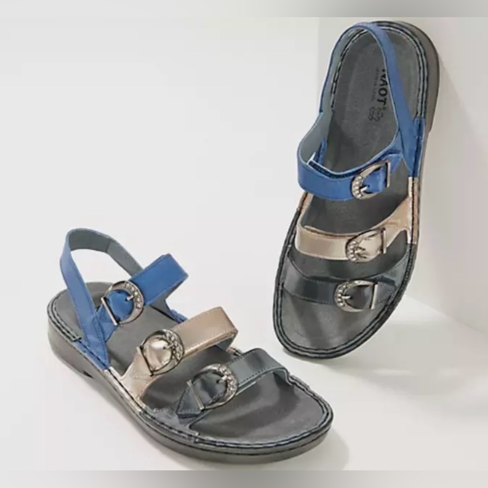 NEW! NAOT Footwear Women's Lamego Sandal Blue Champagne Rhinestones Size 41